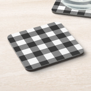 Black Plaid Buffalo Check Pattern Beverage Coaster