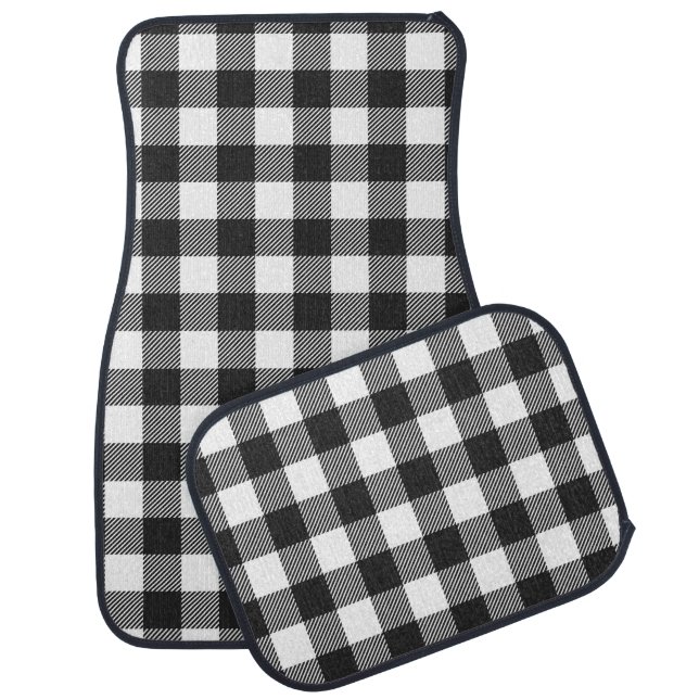 Black Plaid Buffalo Check Pattern Car Floor Mat (Set)