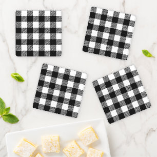 Black Plaid Buffalo Check Pattern Coaster Set
