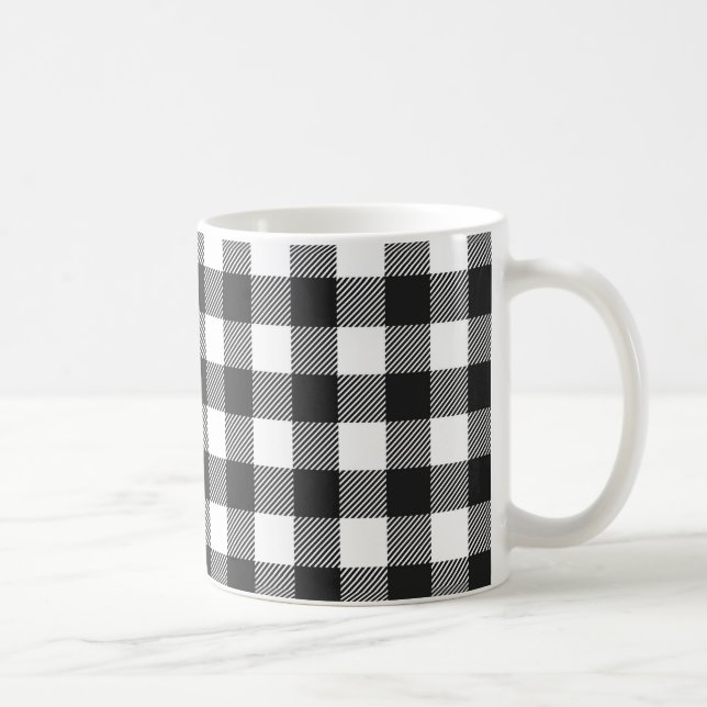 Black Plaid Buffalo Check Pattern Coffee Mug (Right)