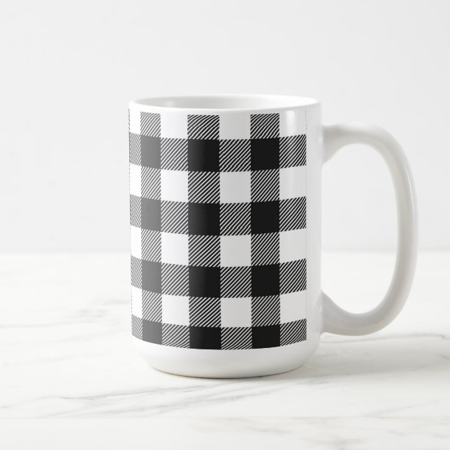 Black Plaid Buffalo Check Pattern Coffee Mug (Right)