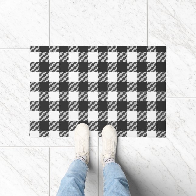 Black Plaid Buffalo Check Pattern Doormat (Indoor)
