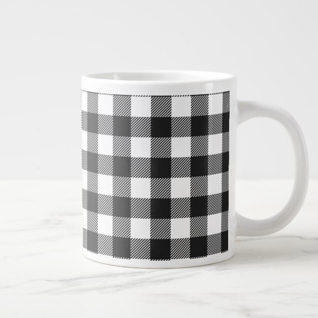 Black Plaid Buffalo Check Pattern Giant Coffee Mug (Right)