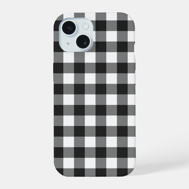Black Plaid Buffalo Check Pattern iPhone 15 Case (Back)
