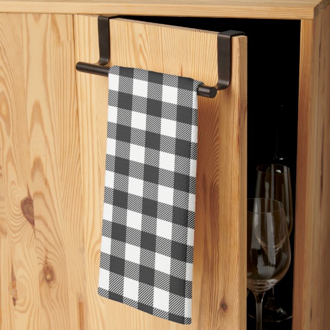 Black Plaid Buffalo Check Pattern Kitchen Towel (Thirds Fold)