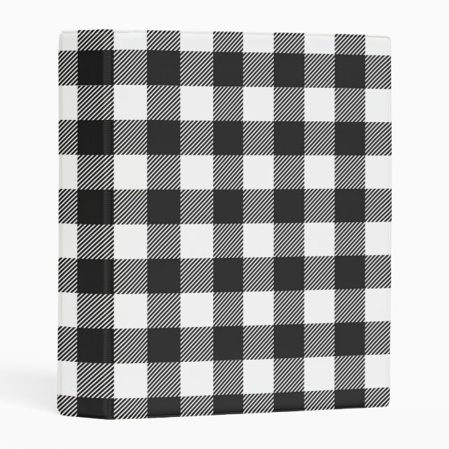 Black Plaid Buffalo Check Pattern Mini Binder (Front/Spine)