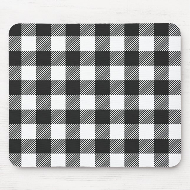 Black Plaid Buffalo Check Pattern Mouse Pad (Front)
