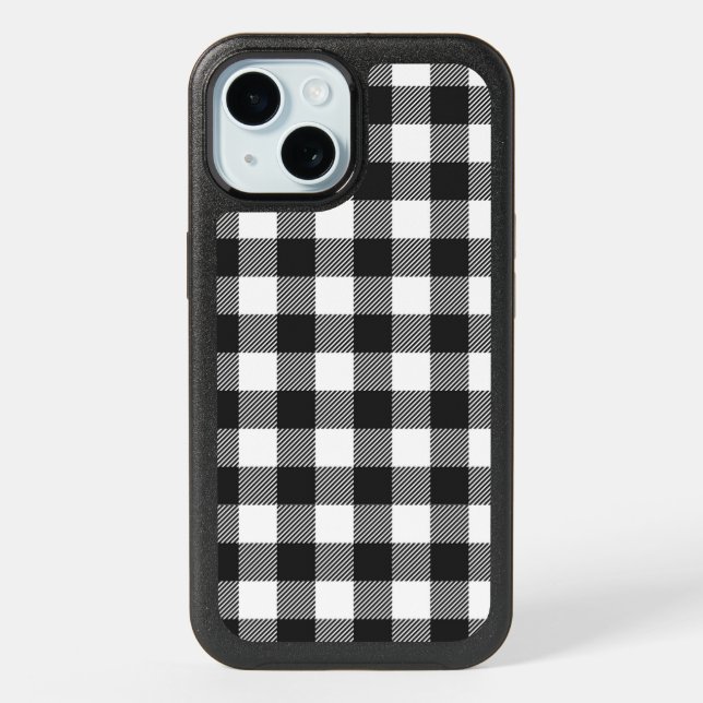 Black Plaid Buffalo Check Pattern Otterbox iPhone Case (Back)