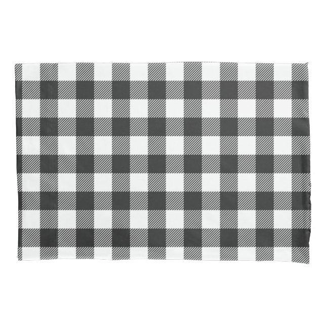 Black Plaid Buffalo Check Pattern Pillow Case (Front-Left)