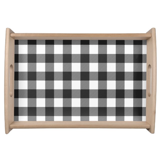 Black Plaid Buffalo Check Pattern Serving Tray (Front)
