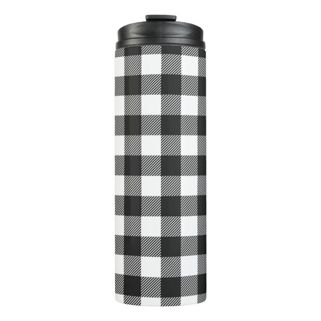 Black Plaid Buffalo Check Pattern Thermal Tumbler (Front)