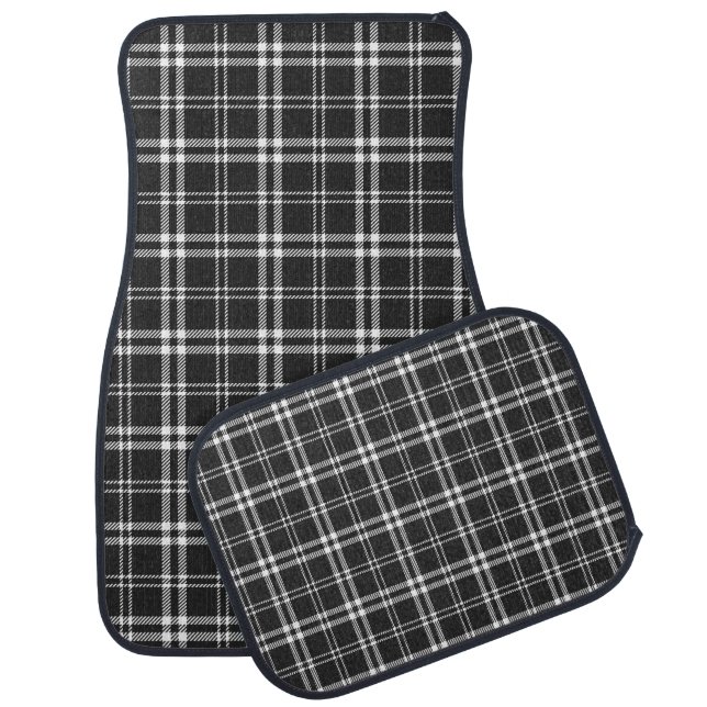 Black Plaid Car Floor Mat (Set)