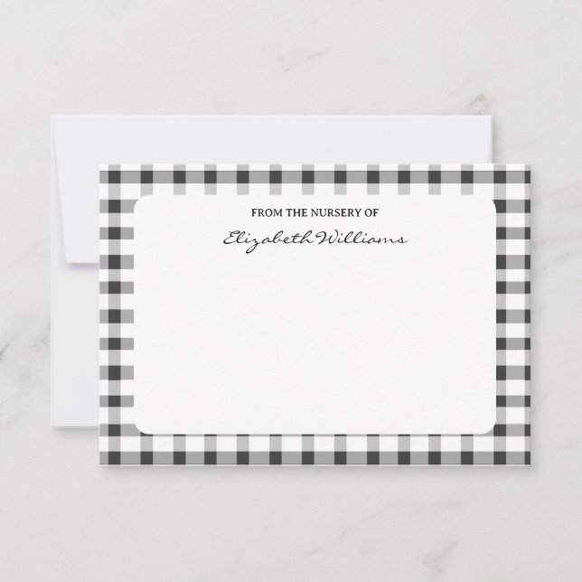 Black Plaid Check Personal Stationery Note Card (Front)