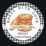 Black Plaid Christmas Cookies  Baked With Love  Classic Round Sticker<br><div class="desc">Baked with love from the kitchen of stickers to add to your Christmas baking gifts.The classic black and white plaid pattern adds a festive look to the homemade with love  stickers. Personalize with your name and seal the Christmas goodies bag.</div>