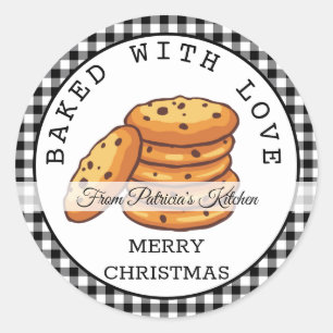 Black Plaid Christmas Cookies Baked With Love Classic Round Sticker