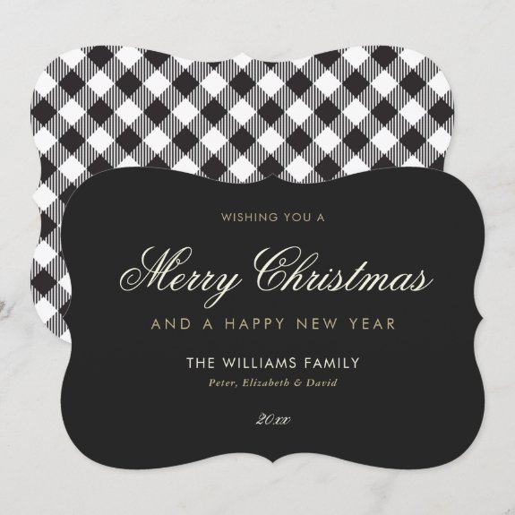 Black Plaid Merry Christmas Happy New Year Card