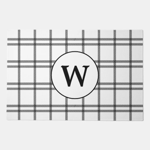 Black Plaid Monogram Doormat