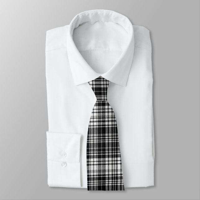Black Plaid Neck Tie (Tied)