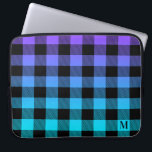 Black plaid on purple and turquoise ombre laptop sleeve<br><div class="desc">Cool elegant black plaid geometric pattern on purple and turquoise ombre.</div>