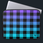 Black plaid on purple and turquoise ombre laptop sleeve<br><div class="desc">Cool elegant black plaid geometric pattern on purple and turquoise ombre.</div>