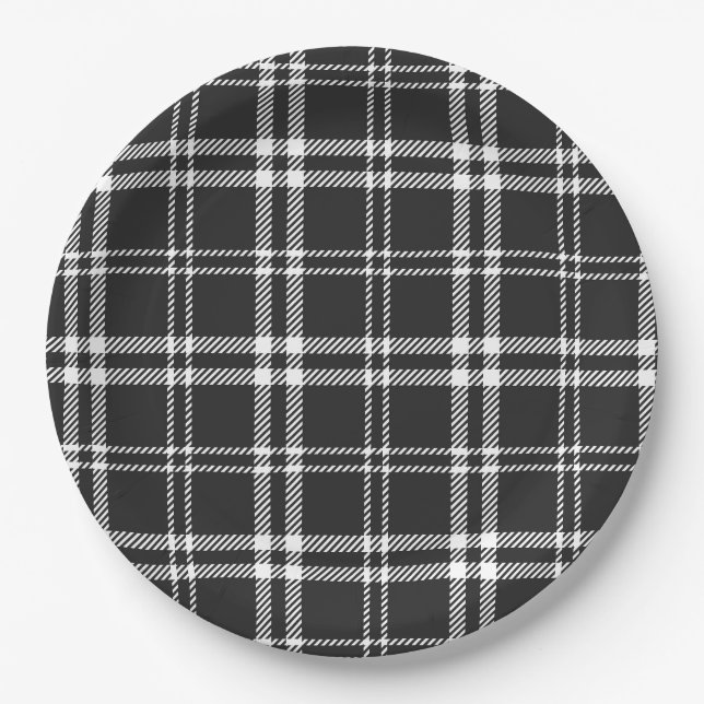 Black Plaid Paper Plates (Front)