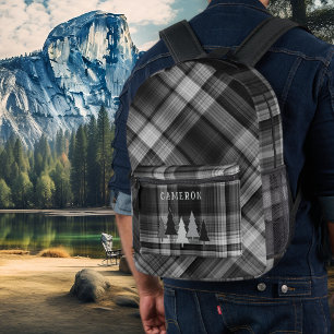 Black Plaid Pine Forest Backpack