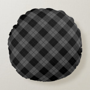 Black Plaid Round Pillow