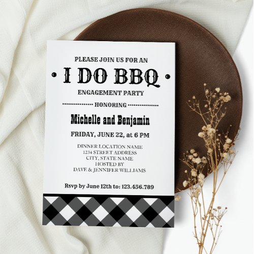 Black Plaid  Rustic I DO BBQ Engagement Party Invitation
