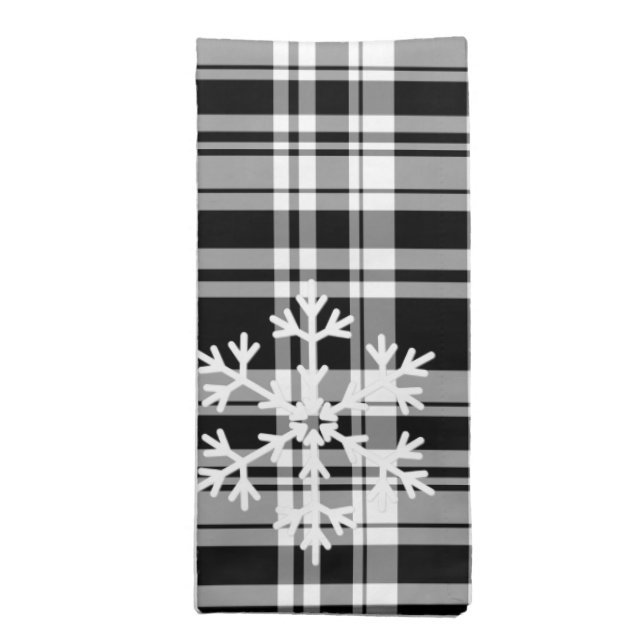 Black Plaid Snowflake Cloth Napkin (Folded)