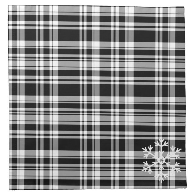 Black Plaid Snowflake Cloth Napkin Set (Front)