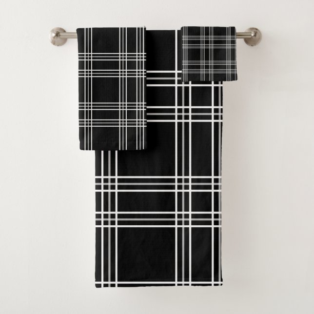 Black Plaid Tartan Bath Towel Set (Insitu)
