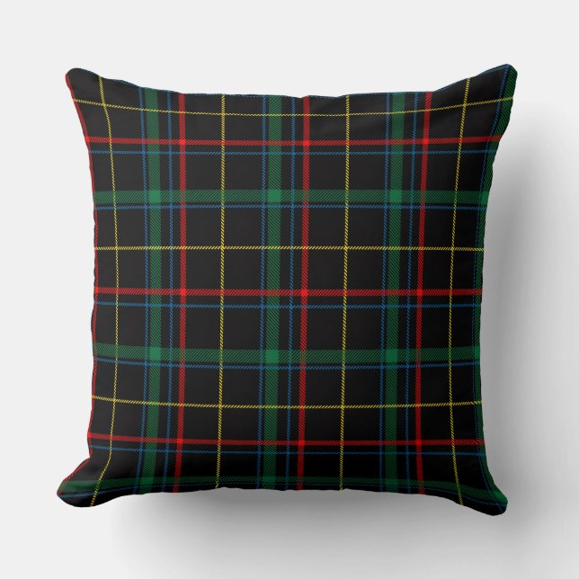Black Plaid Tartan Pattern Throw Pillow (Front)