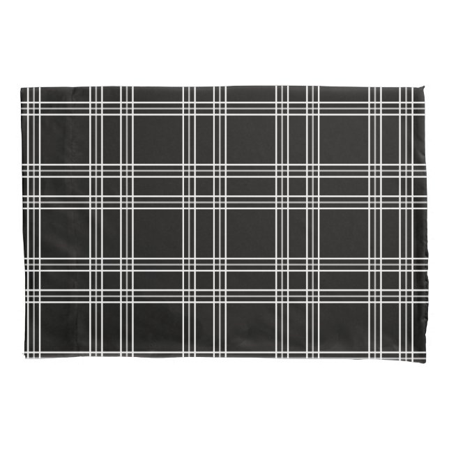 Black Plaid Tartan Pillow Case (Front)