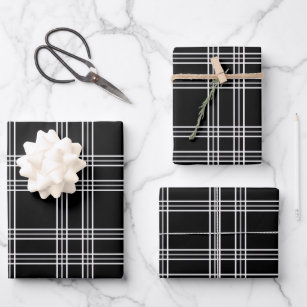 Striple Double Wavy Checks Black and White Gift Wrap – My Darlin