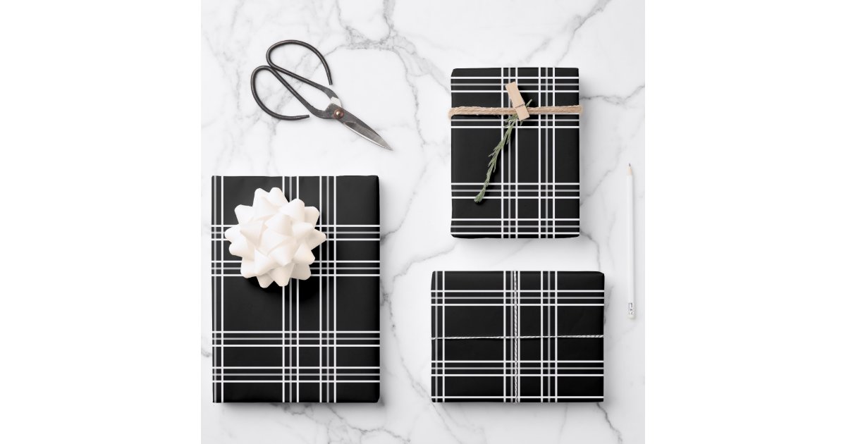 Pinstripes Black Floral Wrapping Paper - 20 Sheets