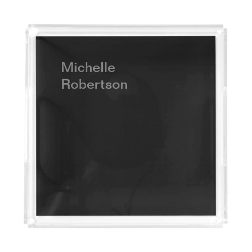 Black Plain Minimalist Add Own Name Acrylic Tray