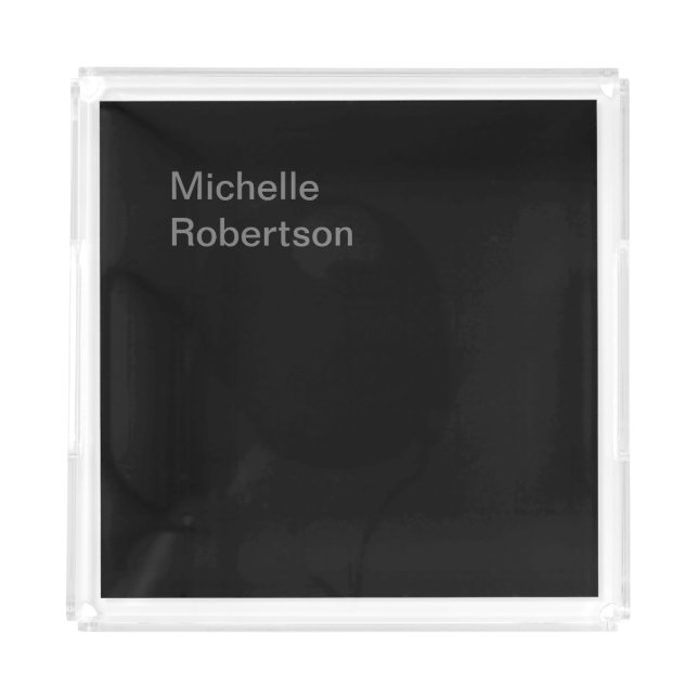 Black Plain Minimalist Add Own Name Acrylic Tray (Front)