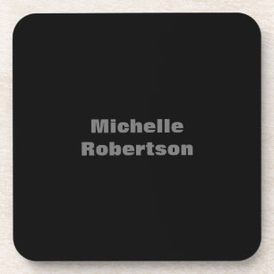 Black Plain Minimalist Add Own Name Beverage Coaster