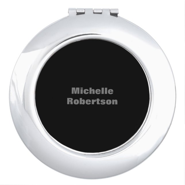 Black Plain Minimalist Add Own Name Compact Mirror (Front)