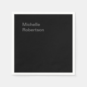 Black Plain Minimalist Add Own Name Napkins