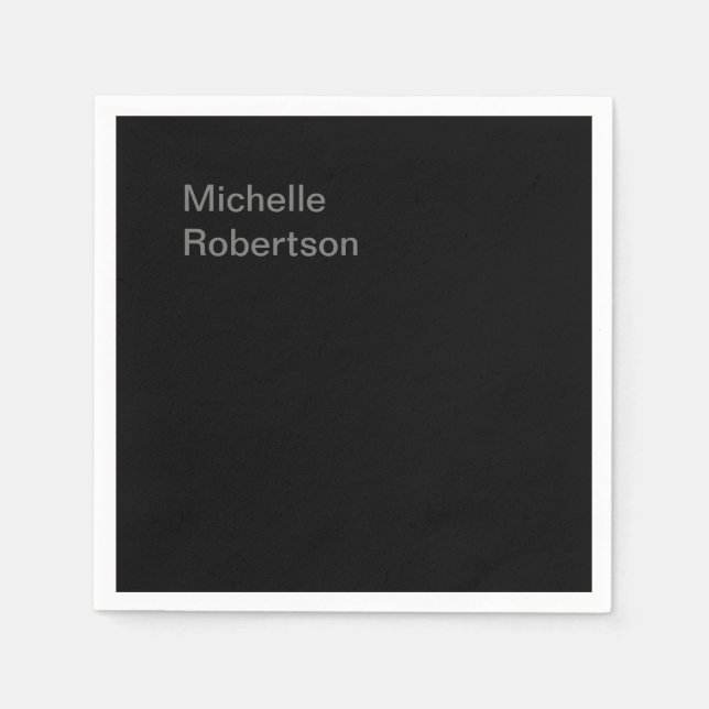 Black Plain Minimalist Add Own Name Napkins (Front)
