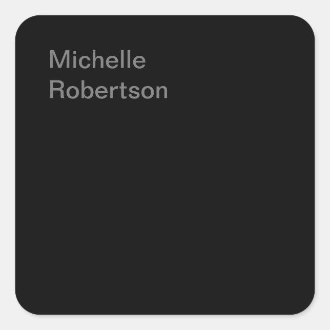 Black Plain Minimalist Add Own Name Square Sticker (Front)