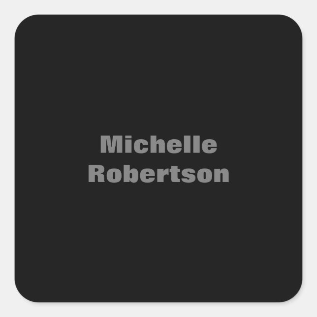 Black Plain Minimalist Add Own Name Square Sticker (Front)