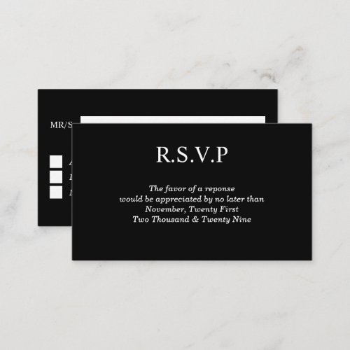 Black plain solid color rsvp guest response enclosure card