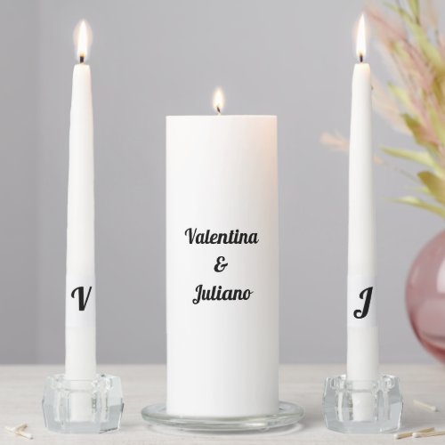 Black Plain Texts on White Wedding Unity Candle Set