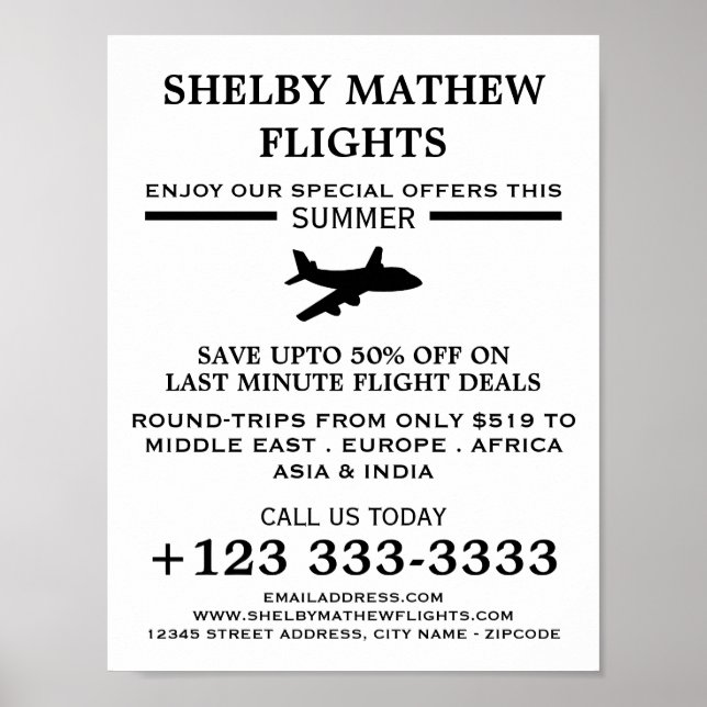 Black Plane Icon, Airline Advertising Poster (Front)