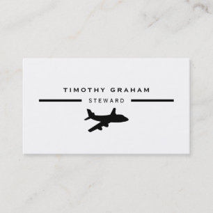 Black Plane Icon, Flight Steward & Pilot Business Card