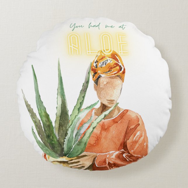 Black Plant Lover Round Pillow (Front)