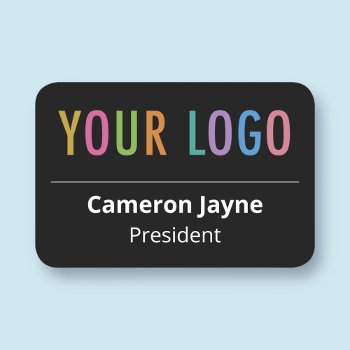 Black Plastic Name Tag Pin Or Magnet Custom Logo by MISOOK at Zazzle