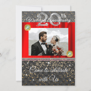Black, Platinum & Pearls 20th Wedding Anniversary Invitation